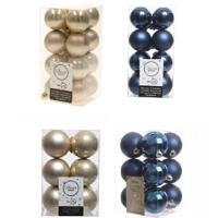 Kerstversiering kunststof kerstballen mix donkerblauw/champagne 4 en 6 cm pakket van 80x stuks - Kerstbal