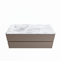 MONDIAZ VICA-DLUX 120cm badmeubel onderkast Smoke 2 lades. Inbouw wastafel CLOUD links 1 kraangat, kleur Glace.