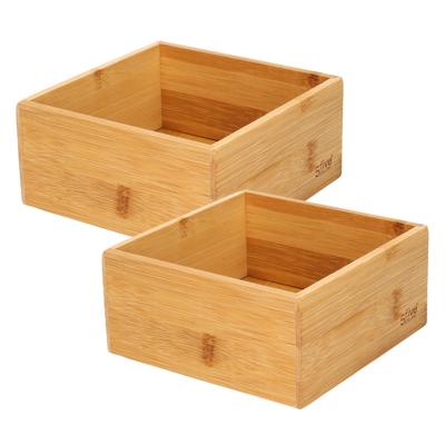 5Five lade orgaiseer bakjes - 2x - sorteer box - bamboe hout - 15 x 15 x 7 cm - Deviders