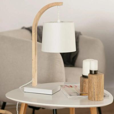 Tafellamp wit met hout E14 fitting schakelaar & stekker &apos;Natasja&apos;