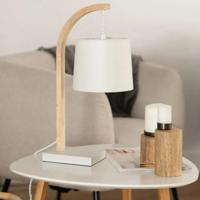 Tafellamp wit met hout E14 fitting schakelaar & stekker &apos;Natasja&apos;