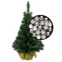 Mini kerstboom/kunst kerstboom H45 cm inclusief kerstballen zilver - thumbnail