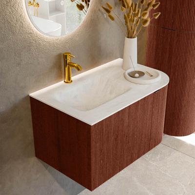 Badmeubel Mondiaz Kurve-Dlux | 75 cm cm | Meubelkleur Ruby | Wastafelkleur Opalo | Solid surface | Wasbak links zijde spoelbak | 1 kraangat