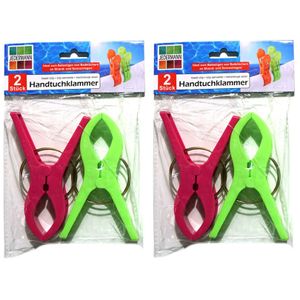 Handdoekknijpers XL - 4x - groen/roze - kunststof - 12 cm - wasknijpers