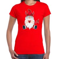 Halloween verkleed t-shirt dames - duivel kabouter/gnome - rood - themafeest outfit