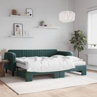 Slaapbank onderschuifbed matrassen 90x200cm fluweel donkergroen