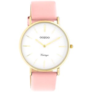 OOZOO C20254 Horloge Vintage staal-leder goudkleurig-roze 40 mm