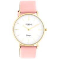 OOZOO C20254 Horloge Vintage staal-leder goudkleurig-roze 40 mm