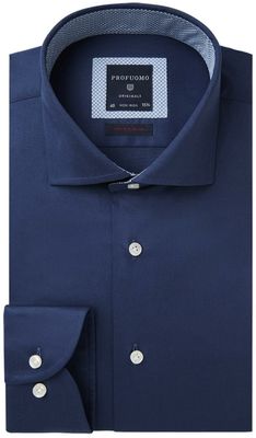Profuomo Originale Heren Overhemd Navy Stretch Cutaway Super Slim Fit