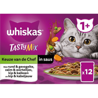 Whiskas 1+ Kattenvoer Tasty Mix Keuze van de Chef in saus maaltijdzakjes 12x85g bij Jumbo