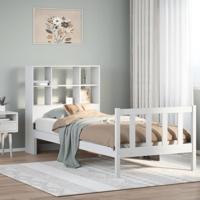 Bed met boekenkast zonder matras grenenhout wit 90x200 cm