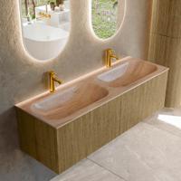Badmeubel Mondiaz Kurve-Dlux | 140 cm | Meubelkleur Dusk | Wastafelkleur Saba | Solid surface | Wasbak beide zijden spoelbak | 2 kraangaten
