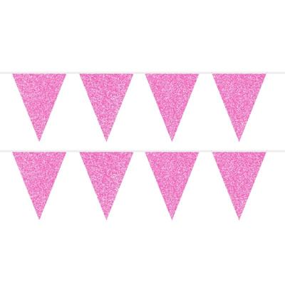Roze glitter vlaggenlijn - 2x - 6 meter - slinger - feestversiering
