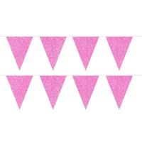 Roze glitter vlaggenlijn - 2x - 6 meter - slinger - feestversiering