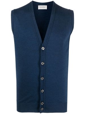 John Smedley pull sans manches à col v - Bleu