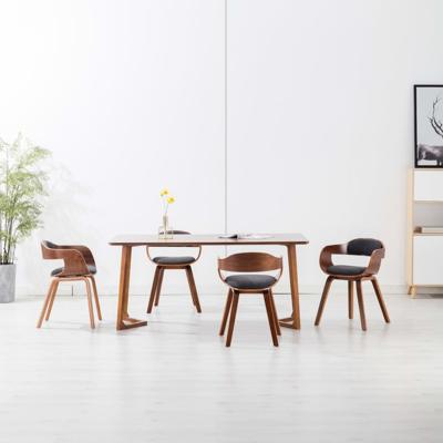 Eetkamerstoelen 4 st stof en gebogen hout donkergrijs