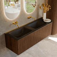 Badmeubel Mondiaz Kurve | 145 cm | Meubelkleur Walnut | Wastafelkleur Urban | Dubbele spoelbak | Zonder kraangaten