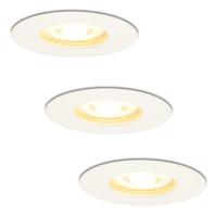 Set van 3 Bari LED Inbouwspots - 4,4 Watt 345 lumen - 2700K Warm Wit - GU10 - Dimbaar - Rond - IP65 Waterdicht - Wit - Voor binnen, buiten en badkamer
