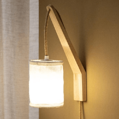 Wandlamp modern stoffen kap &apos;Kazu&apos; hout textiel E27 fitting stof modern