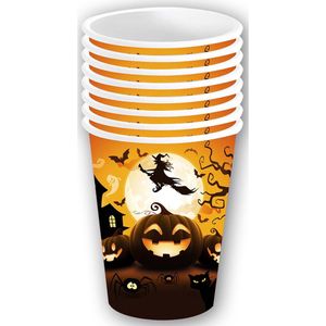 Halloween/horror pompoen feest bekers - 12x - zwart - papier - 240 ml