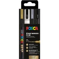 Uni POSCA paintmarker PC-3M, 1,5 mm, etui van 4 stuks in goud, wit, zilver en zwart