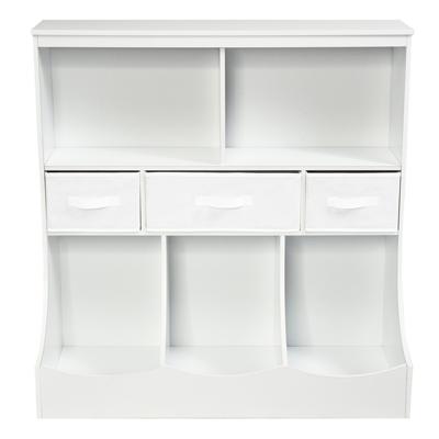 Kinderplank met 3 Niveaus Speelgoedplank met 5 Planken en 3 Laden Boekenplank Opbergplank Kinderspeelgoedkastje Wit