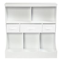 Kinderplank met 3 Niveaus Speelgoedplank met 5 Planken en 3 Laden Boekenplank Opbergplank Kinderspeelgoedkastje Wit