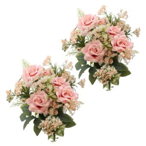 Bruidsboeket rozen - kunstbloemen - 2x - licht roze - H41 cm