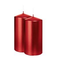 Cilinderkaars/stompkaars - 2x - metallic rood - 12 x 6 cm - 33 branduren