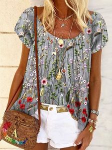 Casual Loose Floral Printed Crew Neck Blouses