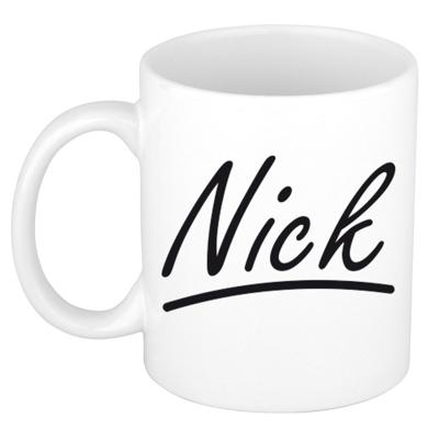 Nick Naam koffiemok - beker - met sierlijke letters - wit - 300 ml - Cadeau - Heren