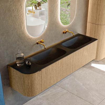 Badmeubel Mondiaz Kurve | 175 cm | Meubelkleur Oak | Wastafelkleur Urban | Dubbele spoelbak | Zonder kraangaten