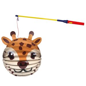 Bol lampion giraf - bruin - H20 cm - papier - met lampionstokje - 50 cm