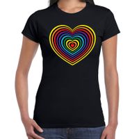 Regenboog hart gay pride zwart t-shirt voor dames