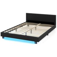 140 x 200 cm Bed met LED-verlichting Gestoffeerd Bed met Lattenbodem Bedframe Zwart