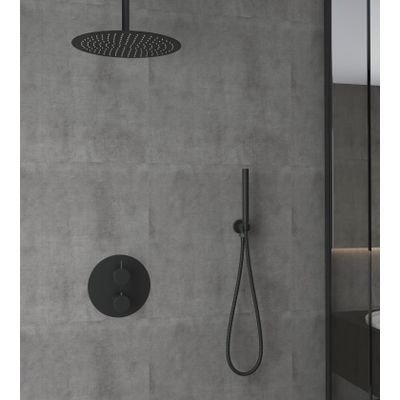 Regendouche set SaniClear Nero | Inbouw | 30 cm | Thermostaatkraan | 2-weg | Rond | Zwart mat