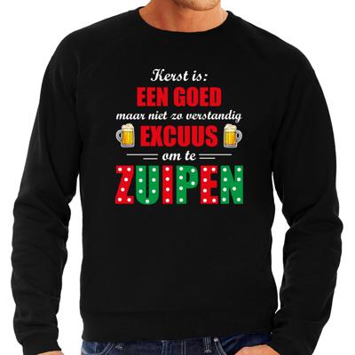 Foute kersttrui / sweater voor heren - zwart - kerst goed excuus om te zuipen - bier Foute kersttrui / sweater voor heren - zwart - kerst goed excuus om te zuipen - bier