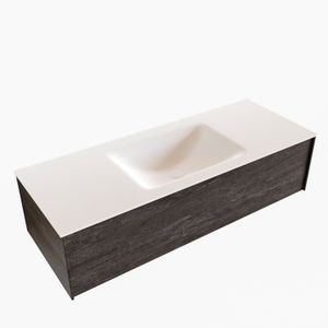 Badkamermeubel BWS Madrid Dark Brown 120x45x30 cm Mat Witte Solid Surface Wastafel (1 kraangat)