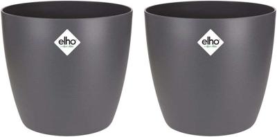 ELHO Set van 2 ronde bloempotten Brussel - 17 L - Ø 25,1 x H 23,2 cm - Zwart