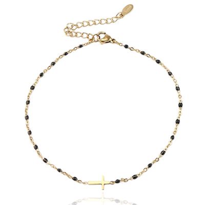 Enkelband Goud & Emaille - Cross Black