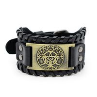 Verstelbare Viking Armband Noorse Levensboom en Pentagram Kunstleer