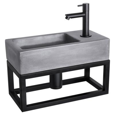 Differnz Ravo fonteinset beton donkergrijs - kraan recht - met handdoekrek - 38.5 x 18.5 x 9 cm - mat zwart