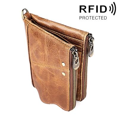 3533 lang gek paard textuur koeienhuid lederen opvouwbare anti-magnetische RFID portemonnee Clutch tas voor mannen met kaartsleuven (geel-bruin)