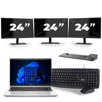 HP ProBook 640 G8 - Intel Core i5-11e Generatie - 14 inch - 16GB RAM - 256GB SSD - Windows 11 + 3x 24 inch Monitor