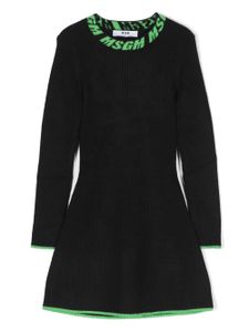 MSGM Kids robe évasée en intarsia à design nervuré - Noir