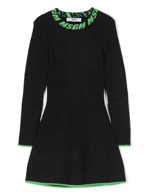 MSGM Kids robe évasée en intarsia à design nervuré - Noir