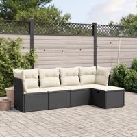 5-delige Loungeset met kussens poly rattan zwart