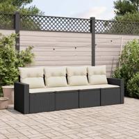 4-delige Loungeset met kussens poly rattan zwart