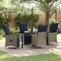 5-delige tuinset met kussens in het grijs van poly rattan