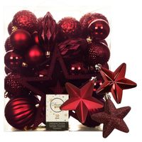 56x stuks kunststof kerstballen en ornamenten met ster piek donkerrood - Kerstbal